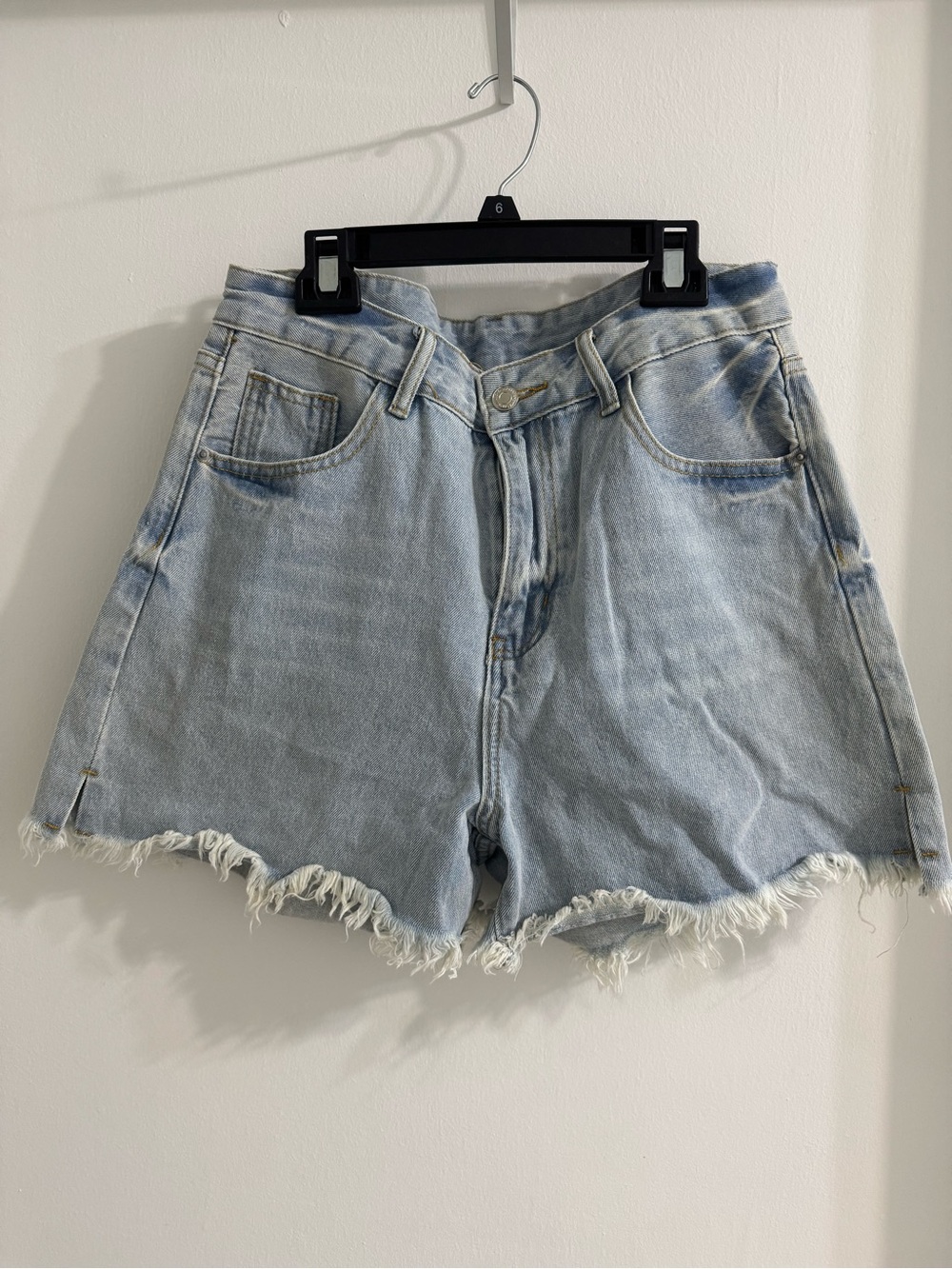 SHEIN Light Blue Frayed Hem High-Rise Denim Shorts